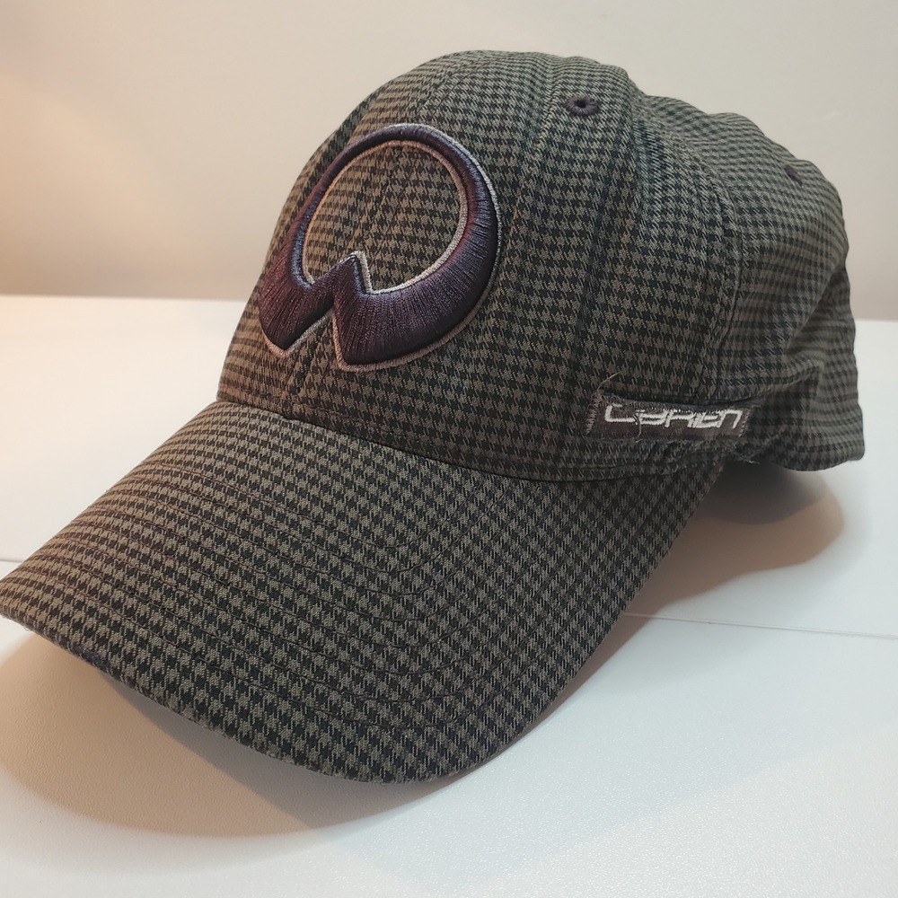 OBrien Flexfit Hat Mens OSFA Houndstooth Plaid Brown Black Embroidered Logo Cap